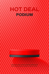 3D realistic mockup product display cylinder stand banner with minimal hot podium and red texture background for branding showcase, brand ads, advertising sale, promotion discount, online shop