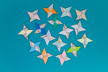 A collection of colorful origami ninja stars, perfect for creative projects, educational materials, and Japanese culture-themed designs.