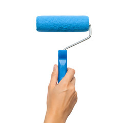 Obraz premium Hand Painting with Blue Roller Brush, Isolated on White or Transparent Background
