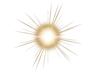 Bright Gold Flash with Sunlight Beam Effect, Isolated Shiny Sun Blaze Overlay Element on Transparent Background