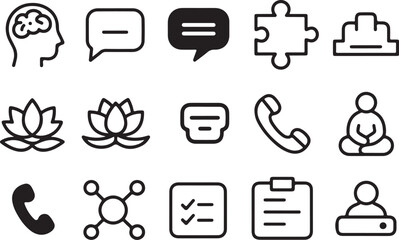 Collection of simple outline icons representing mental health and communication