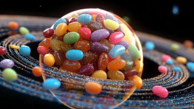 jelly bean-shaped planet vibrant candy colors 4K Video