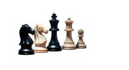 Chess pieces king queen knight pawn isolated on transparent background