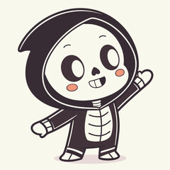 Fototapeta premium Adorable Skeleton Character Waving Hello With Cute Chibi Grim Reaper Style