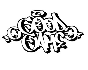 hand drawn graffiti calligraphy letters GOOD GAME isolated in black