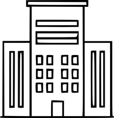 Simple black and white line drawing of a tall building with multiple windows.