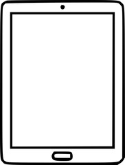 A simple line art illustration of a tablet device with a blank screen.
