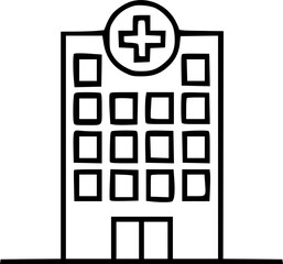 Fototapeta premium Simple black line drawing of a modern hospital building.