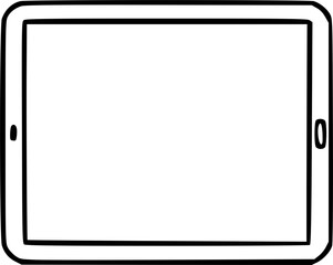 A simple line drawing of a tablet computer, showcasing its rectangular shape and blank screen.