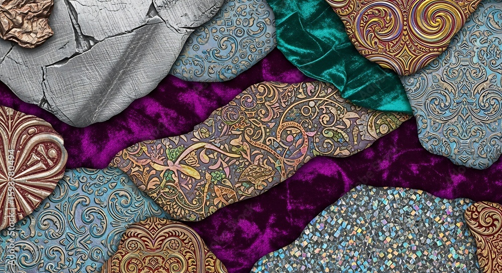 Aufkleber elegant and ornate textures collage creating a visually rich mosaic of materials and patterns