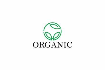 Organic Nature Logo Green Leaf Foliage Circle Linear Icon Sign Symbol