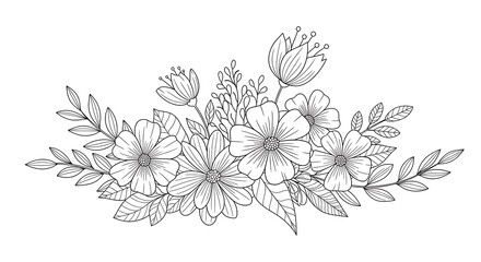 Elegant floral arrangement, a classic botanical illustration featuring delicate flowers and leaves