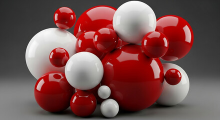 Red and White Spheres Abstract 3D Render