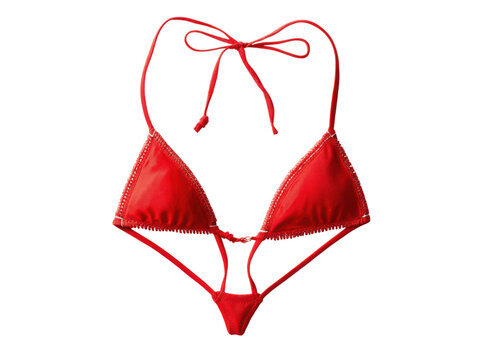 Red micro bikini with white trim swimwear fashion, Png Transparent, Isolated on White