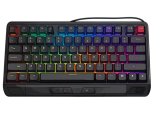 Hand-Drawn Illustration of Black Gaming Keyboard with Vibrant RGB Backlighting, Transparent Background