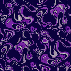 Abstract seamless pattern with organic fluid shapes in shades of purple, violet, and grey on a dark background, creating a psychedelic or marbled effect.