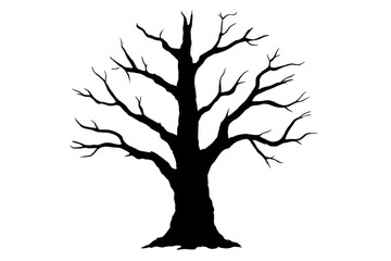 Black silhouette of a bare tree, isolated on a transparent background, perfect for nature-themed designs