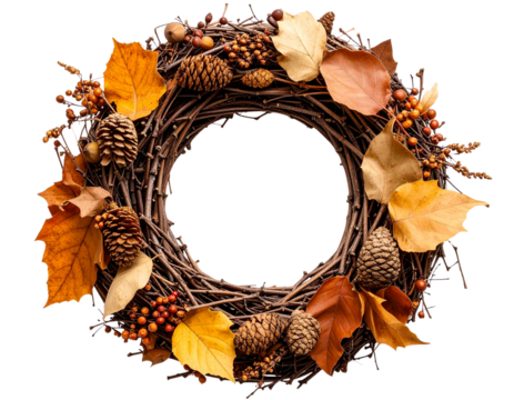 Botanical Wreath Made of Dried Leaves and Twigs 