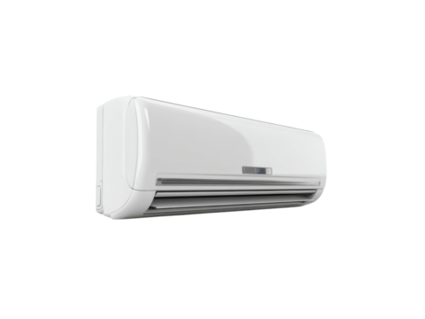 White split system air conditioner with digital display image, Png Transparent, Isolated on White
