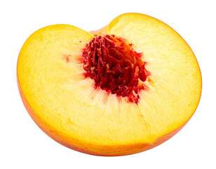 Half of a Fresh Ripe Peach with Visible Pit, Isolated on Transparent Background