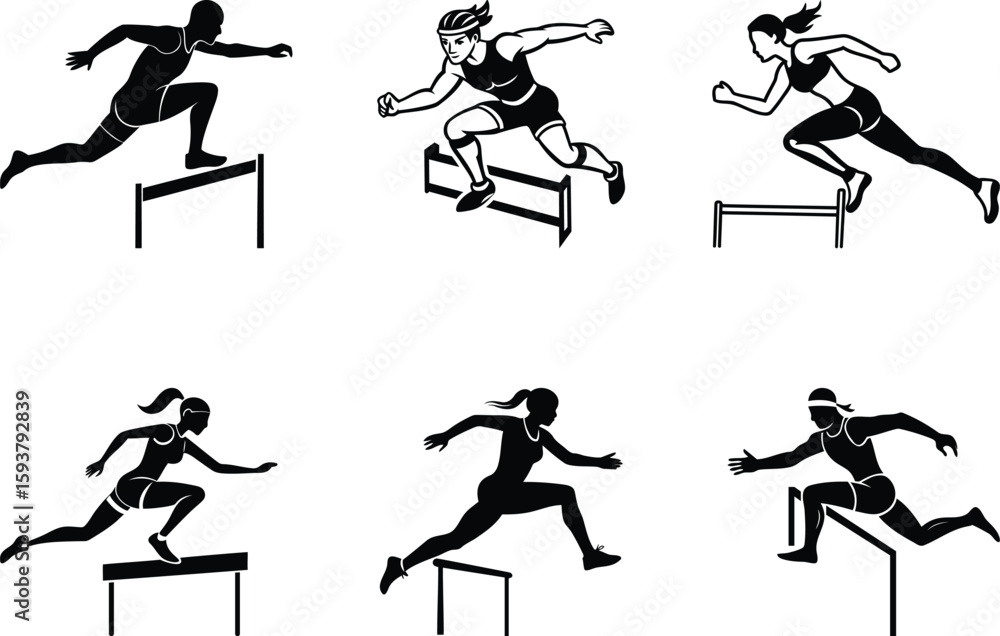Poster editable vector icon of person jumping over a hurdle, clean person jumping over a hurdle silhouette 