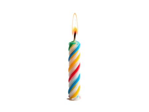 Single striped birthday candle burning brightly celebration festive, Png Transparent, Isolated on White