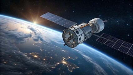 Fototapeta premium Satellite orbiting earth over australia with starry space background
