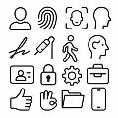 Assorted Authentication Vector Icons Fingerprint, Face Scan, User Profile, Signature, and More – Identity & Security