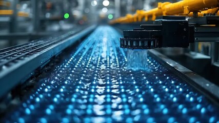 Automated industrial conveyor system transporting illuminated objects