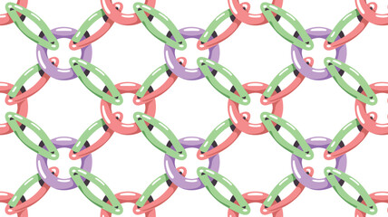 Seamless pattern of interlocking pastel colored rings and oval links