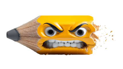 Peeved pencil with googly eyes and shavings
