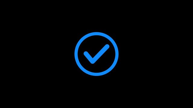 Animation of a checkmark icon in a blue circle on a black background
