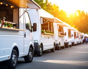 Food trucks lined up outside