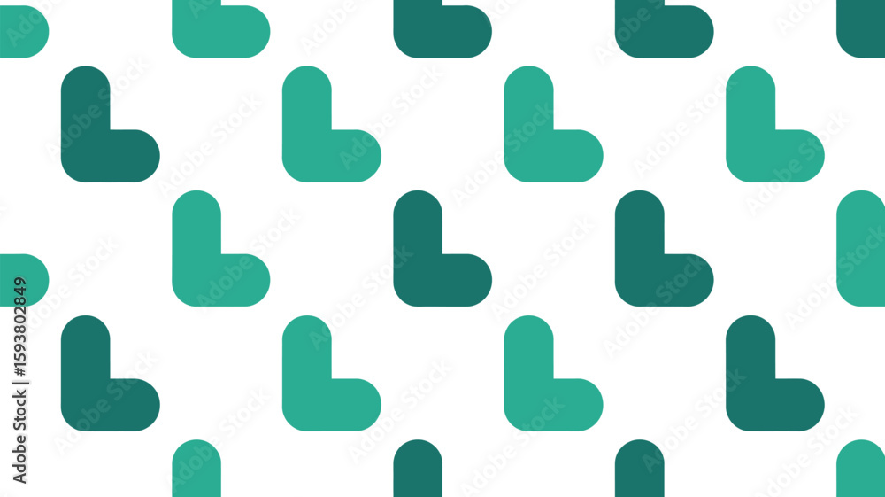 Poster repeating pattern of teal l shapes on a white background surface