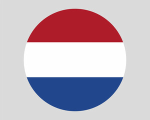 Netherlands flag in a circular shape. Netherlands flag round. Standard colors official. The Dutch flag isolated on gray background. Ideal for apps, web, infographic, and international content.