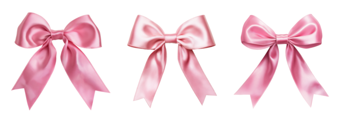 Three pink bows isolated on transparent background