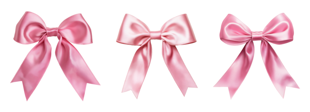 Three pink bows isolated on transparent background