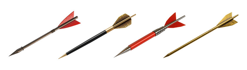 Set of metallic dart arrows isolated on transparent background