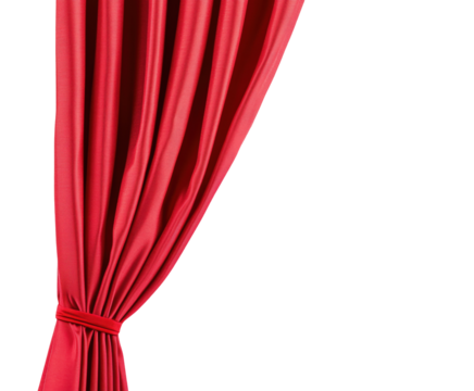 Elegant red curtain, isolated on transparent background