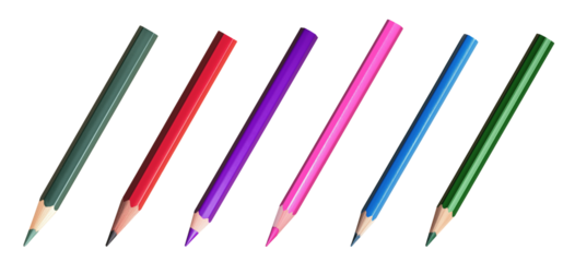 Set of colored pencils isolated on transparent background