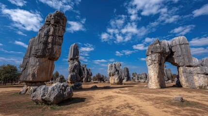 Strange rock formations under a vibrant sky