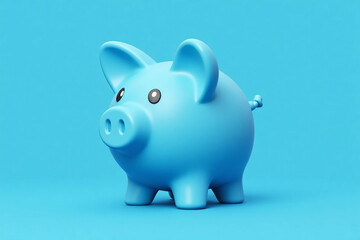 Obraz premium blue piggy piggy bank on a blue background. 3d rendering.