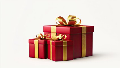 Fototapeta premium Three red gift boxes, tiered, with gold ribbon bows