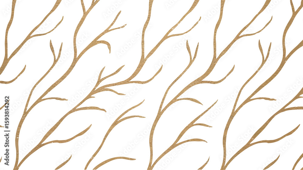 Poster repeating pattern of gold branches on a white textured background art