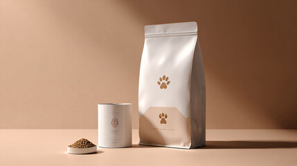 Pet Food Packaging Design: Premium Dog Kibble in Elegant Pouch and Canister