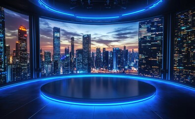 Futuristic city skyline view stage