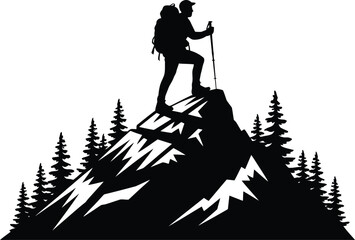 Hiking Man Silhouette Vector Illustation