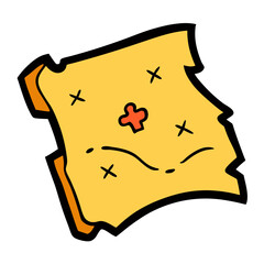Sketch of torn map for treasure hunt or wanderlust vector icon on white background.