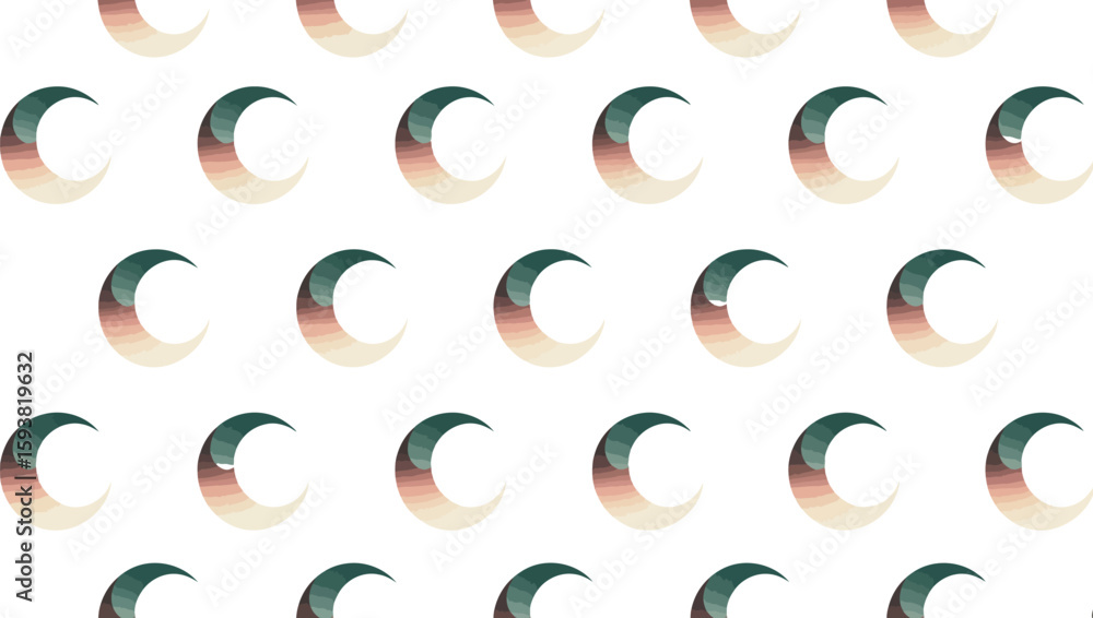 Poster pattern of crescent moon shapes with gradient colors on a gray background