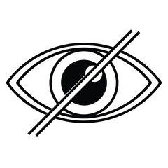 A stark black and white graphic illustration of an eye with a diagonal line crossing over the pupil symbolizing privacy or censorship silhouette